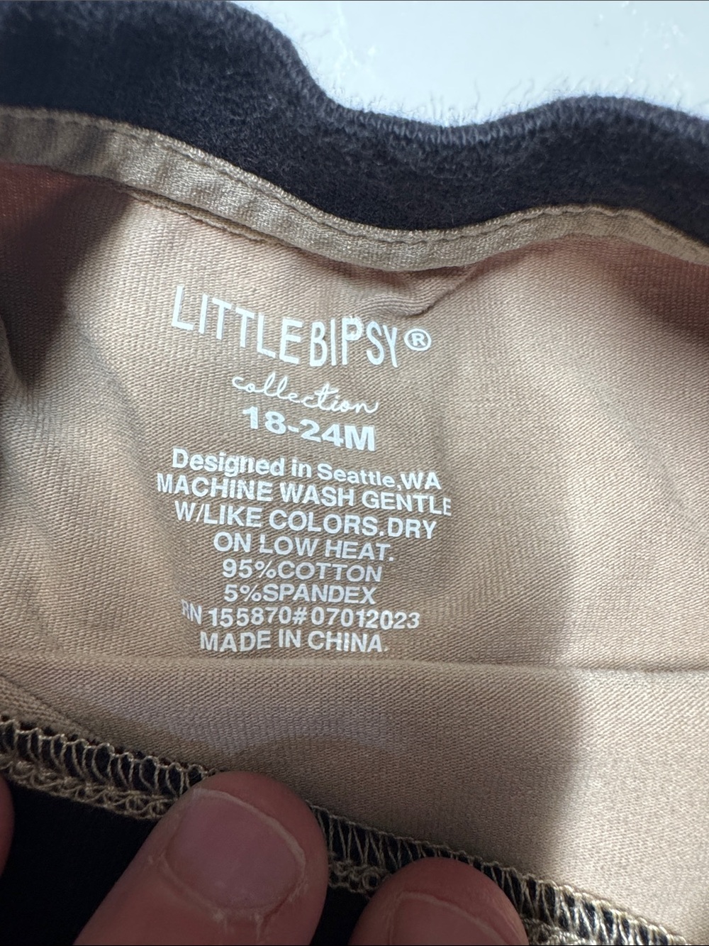 Little Bipsy Taupe Long-Sleeve Tee with Black Trim & Pocket - Picture 2 of 2